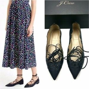 J. Crew Navy Leather Eyelet LaceUp  Flats F1230
